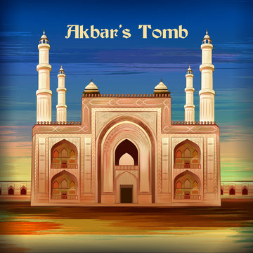 vector illustration of historical monument Akbar's Tomb in Sikandra Agra, Uttar Pradesh, India