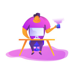 man in front of computer screen flat illustration vector
