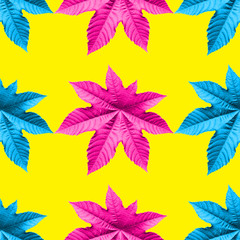 Seamless bright pattern from ricinus communis yellow with pink color