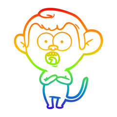 rainbow gradient line drawing cartoon shocked monkey