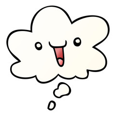 cute happy cartoon face and thought bubble in smooth gradient style
