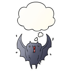 cartoon happy vampire bat and thought bubble in smooth gradient style