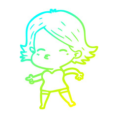 cold gradient line drawing cartoon woman pointing
