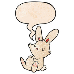 cute cartoon rabbit sleeping and speech bubble in retro texture style