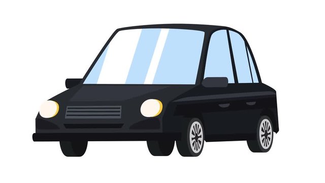 Flat cartoon isolated black car animation side view