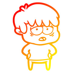 warm gradient line drawing cartoon exhausted boy