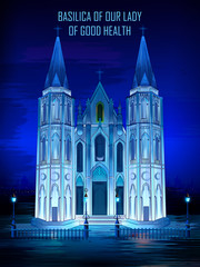 vector illustration of historical monument Basilica of Our Lady of Good Health Church in Velankanni, Tamil Nadu, India