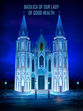 vector illustration of historical monument Basilica of Our Lady of Good Health Church in Velankanni, Tamil Nadu, India
