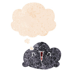 cartoon cloud and thought bubble in retro textured style