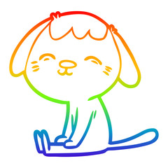 rainbow gradient line drawing happy cartoon dog sitting