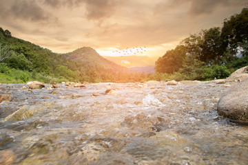 Water stream flowing mountain at kiriwong village, Nakorn Sri Thammarat, Thailand.