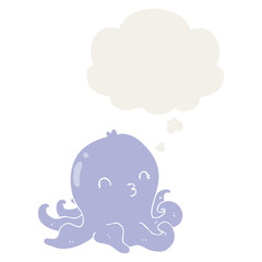 cartoon octopus and thought bubble in retro style