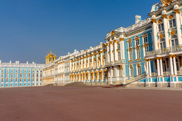view of the Catherine Palace exterior, Tsarskoye Selo (Pushkin), St. Petersburg, Russia