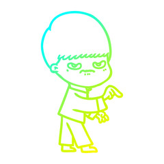cold gradient line drawing annoyed cartoon boy