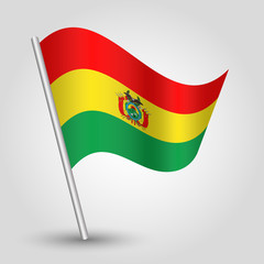 vector waving simple triangle bolivian flag on slanted silver pole - symbol of bolivia with metal stick