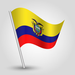 vector waving simple triangle ecuadorian flag on slanted silver pole - symbol of ecuador with metal stick
