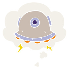 cartoon UFO and thought bubble in retro style