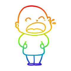 rainbow gradient line drawing cartoon shouting bald man