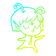 cold gradient line drawing cartoon alien girl