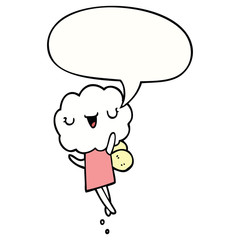 cute cartoon cloud head creature and speech bubble