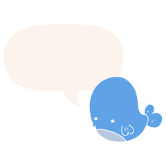 cartoon whale and speech bubble in retro style
