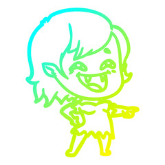 cold gradient line drawing cartoon laughing vampire girl