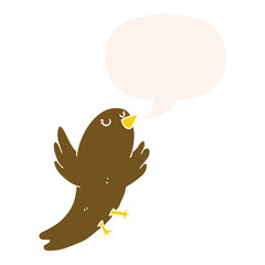 cartoon bird and speech bubble in retro style