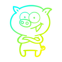 cold gradient line drawing cheerful pig cartoon