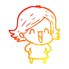 warm gradient line drawing cartoon laughing woman