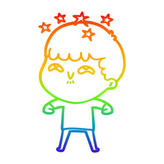 rainbow gradient line drawing cartoon amazed boy