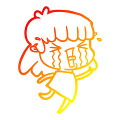 warm gradient line drawing cartoon woman in tears