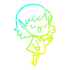 cold gradient line drawing cartoon elf girl
