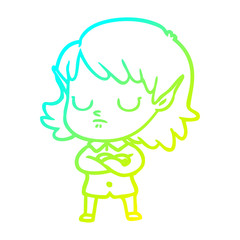 cold gradient line drawing cartoon elf girl