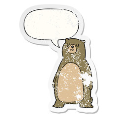 cartoon bear and speech bubble distressed sticker