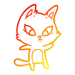 warm gradient line drawing confused cartoon cat