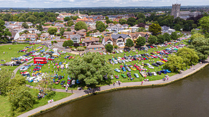 An aerial view of a Classic Cars show at Christchurch Quay