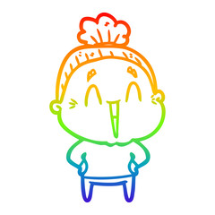 rainbow gradient line drawing cartoon happy old lady