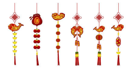 chinese new year decoration set on white background.chinese decoration graphics design art highly detailed in line art style