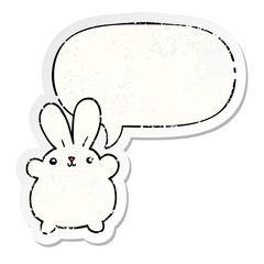 cute cartoon rabbit and speech bubble distressed sticker