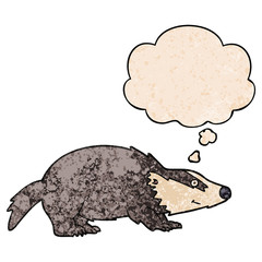 cartoon badger and thought bubble in grunge texture pattern style