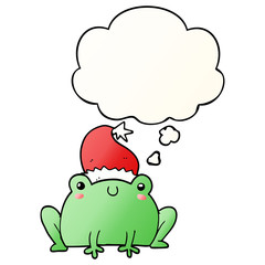 cute cartoon christmas frog and thought bubble in smooth gradient style