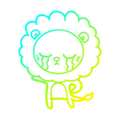 cold gradient line drawing crying cartoon lion