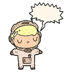 cute cartoon astronaut and speech bubble in comic book style