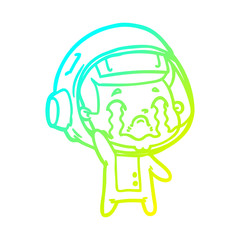 cold gradient line drawing cartoon crying astronaut