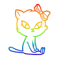 rainbow gradient line drawing cartoon cat