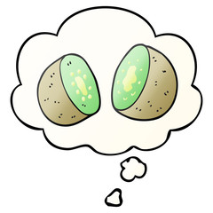 cartoon kiwi and thought bubble in smooth gradient style