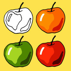 vector illustration, set of colored apples, graphic apple