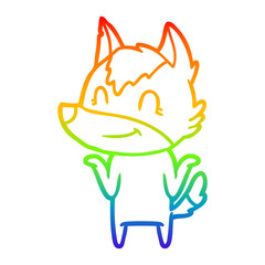 rainbow gradient line drawing friendly cartoon wolf