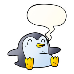 cartoon penguin and speech bubble in smooth gradient style