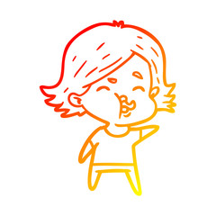 warm gradient line drawing cartoon girl pulling face